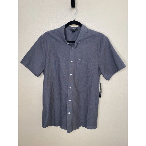 Volcom Mens Modern Fit Short Sleeve Button-Up Shirt Gray Medium NEW Cotton Blend - Picture 3 of 7